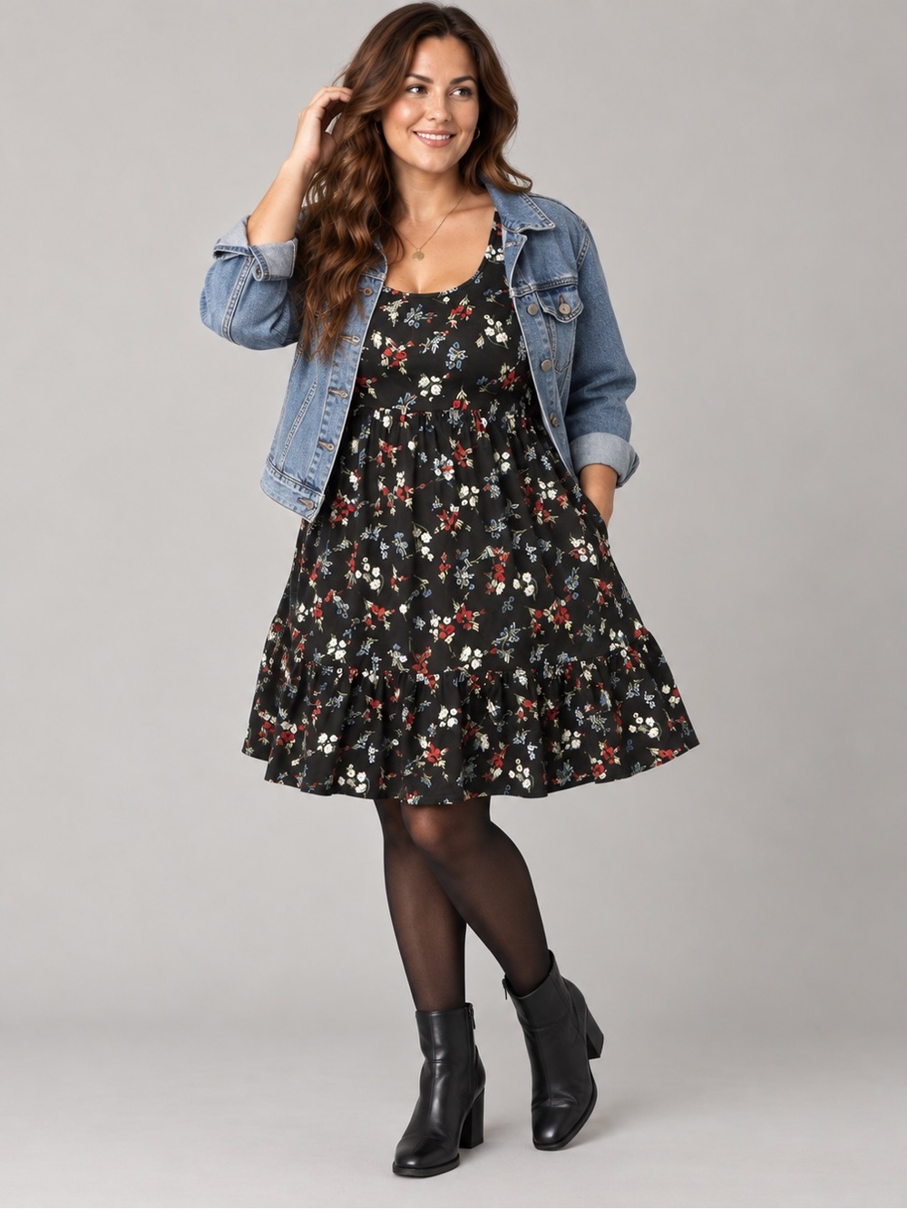 Torrid Size 1 Black Floral Tiered Tank Mini Dress Plus Size 14 16